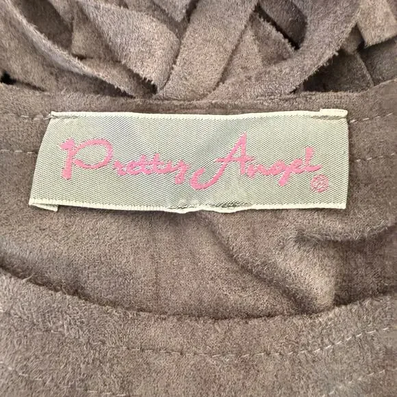 Pretty Angel Gray Linen Cotton Blend Fringe Western Boho Tunic Dress | M/L - Picture 4 of 11